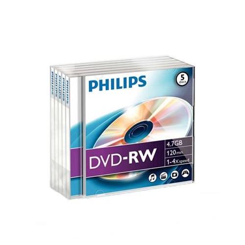 DVD-RW Philips 4.7GB 4X Jewel Case Pack 5