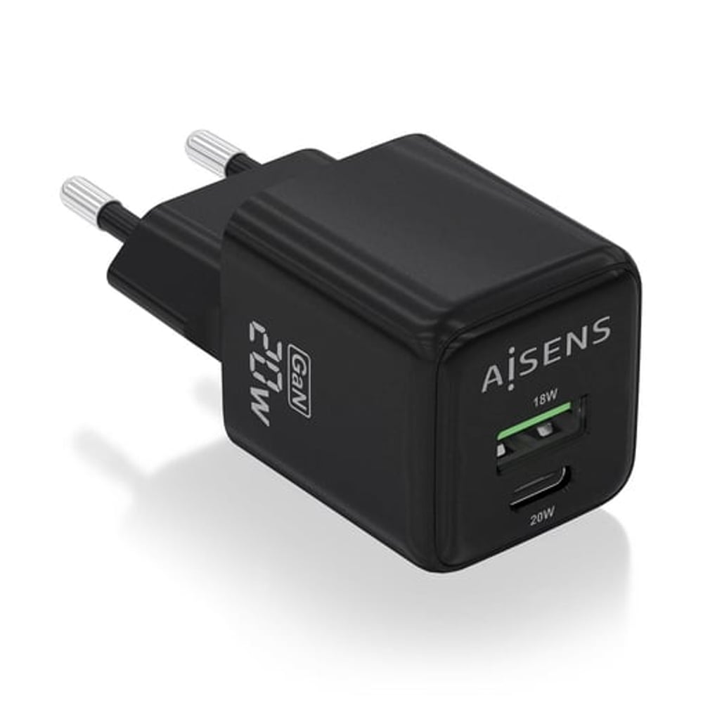 Carregador Universal 20W GAN 1xUSB-C PD3.0 QC4.0 - 1xUSB-A QC3.0 Preto