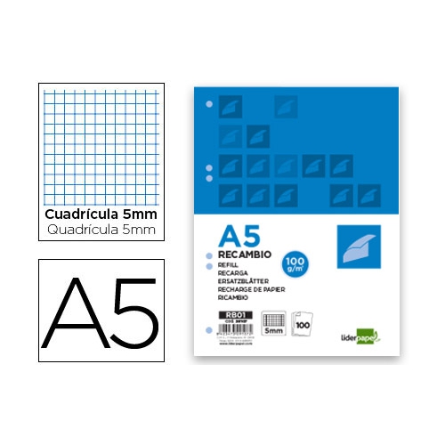 Recarga A5 Quadriculado 100 Folhas 6 Furos