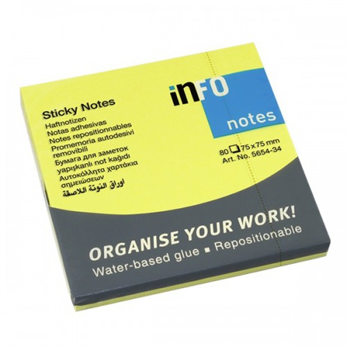 Bloco de Notas Aderentes 75x75mm Amarelo Forte Pack 12