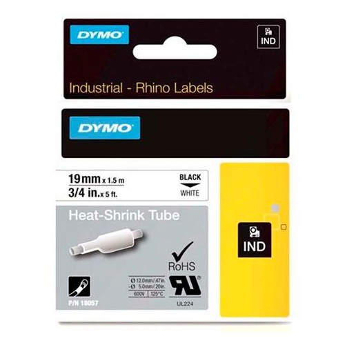 Fita Dymo Termo retrátil Preto/Branco 19mm x 1.5m