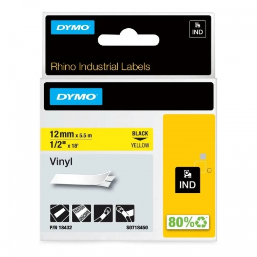 Fita Dymo Vinil Preto/Amar. 12mm x 1.5m