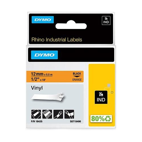 Fita Dymo Vinil Preto/Laranja 12mm x 5.5m