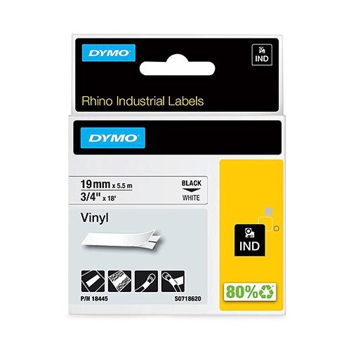 Fita Dymo Vinil Preto/Branco 19mm x 5.5m