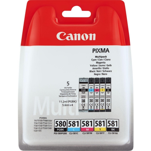 Pack Tinteiros Canon PGI-580 / CLI-581 - 5 Cores