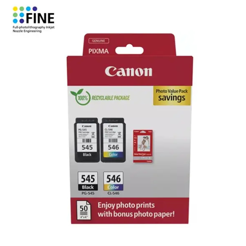 Tinteiro Original Canon PG-545 + CL-546 Pack+Papel