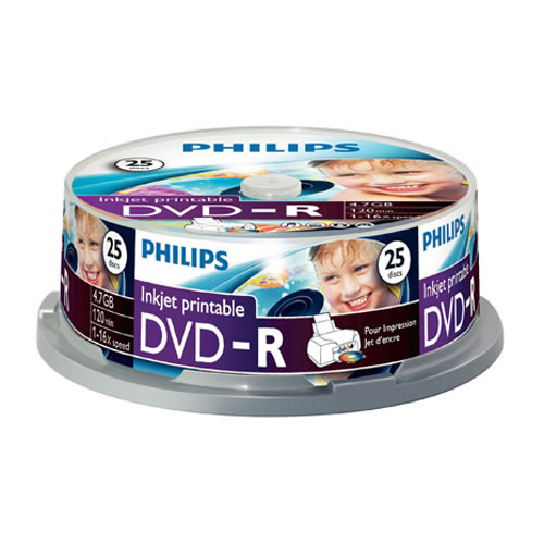 DVD-R Philips 4,7GB 16x Printable Cakebox Pack 25