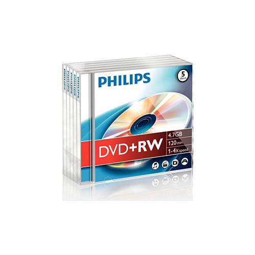 DVD+RW Philips 4.7GB 4X Jewel Case Pack 5