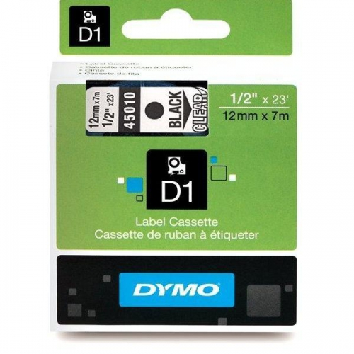 Fita Dymo D1 45010 Etiquetas 12mmx7m Preto/Transp.