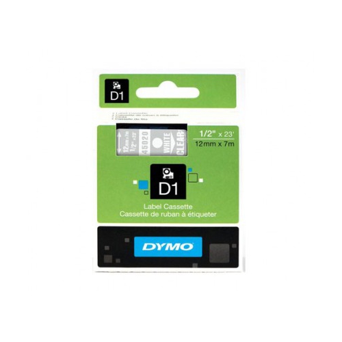 Fita Dymo D1 45020 12mmx7m Branco/Transparente