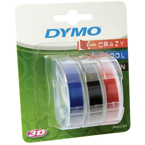 Fita Dymo 84775 9mmx3m Preto / Azul / Vermelho