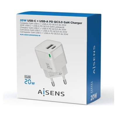 Carregador Aisens 20W - Carregamento rápido USB-A e USB-C