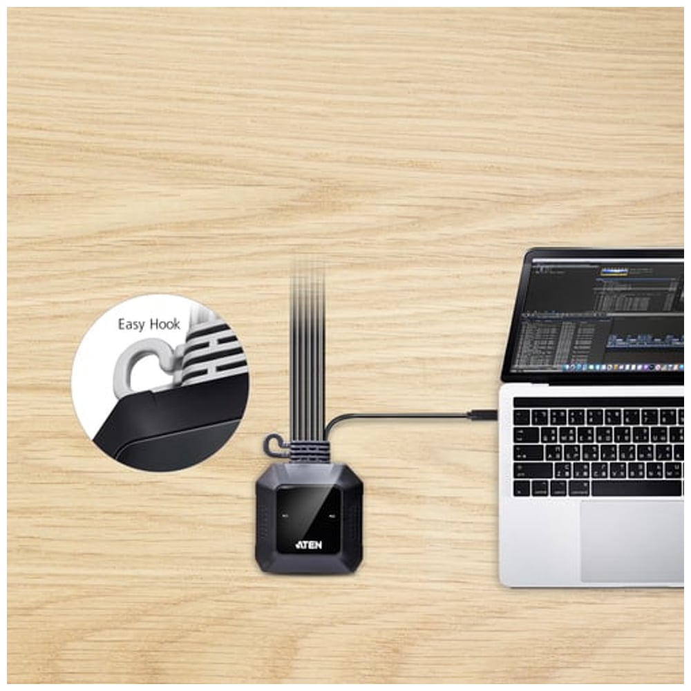 Switch ATEN KVM de cabo híbrido DisplayPort USB-C de 2 portas