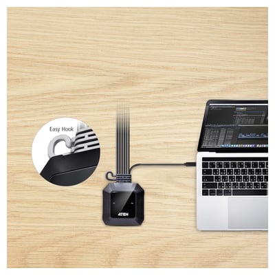 Switch ATEN KVM de cabo híbrido DisplayPort USB-C de 2 portas