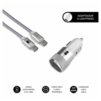 Carregador de carro Subblim Dual PD20W + QC3.0 com cabo C para C/Lightning