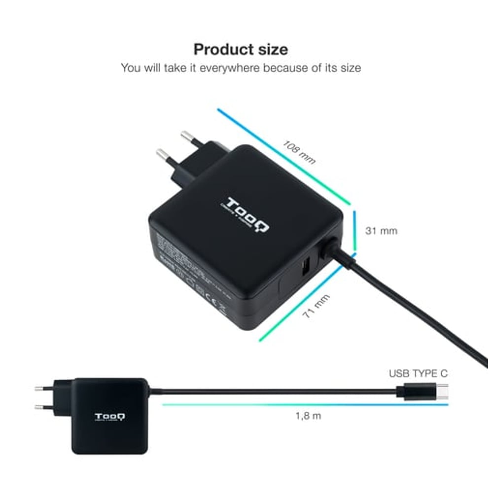 Transformador / Carregador TooQ TQLC-USBC65PD 65W